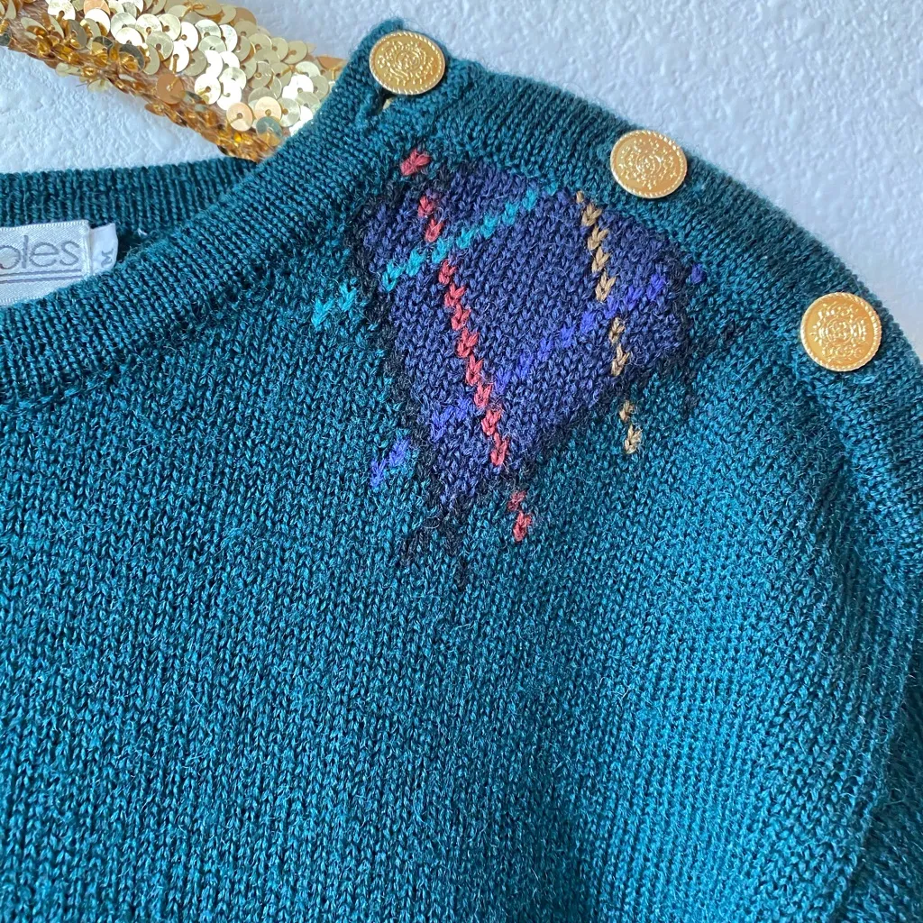 Vintage JH Collectibles Wool Sweater | Gold Crest Buttons | Tartan Argyle | Green Size M - Image 5