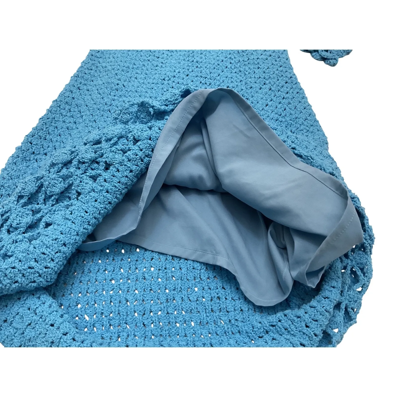 St John Blue Crochet Knit Long Sleeve Dress XS $1195 - Image 14