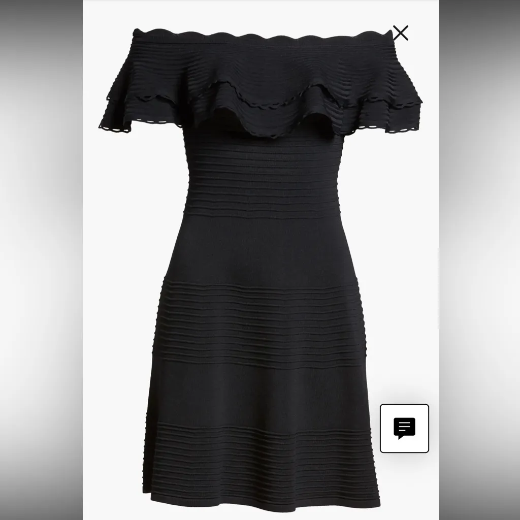 Eliza J Off the Shoulder Fit & Flare
Dress In Navy Blue Midi Textured Knit - Image 10