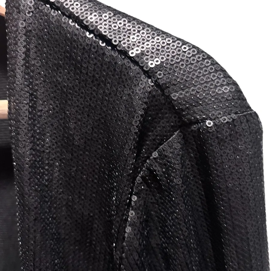 Vintage Cache Sequin Jacket Cardigan Cropped Matte Black Open Front Womens - Image 11