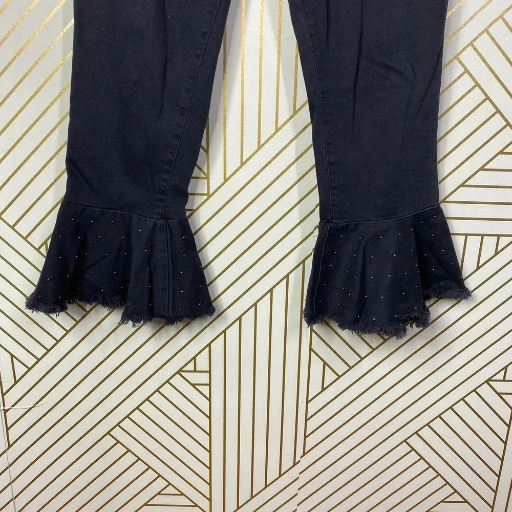 Anthropologie Jeans Pilcro High Rise Crop Flare Studded Denim‎ Black Size 29 - Image 7