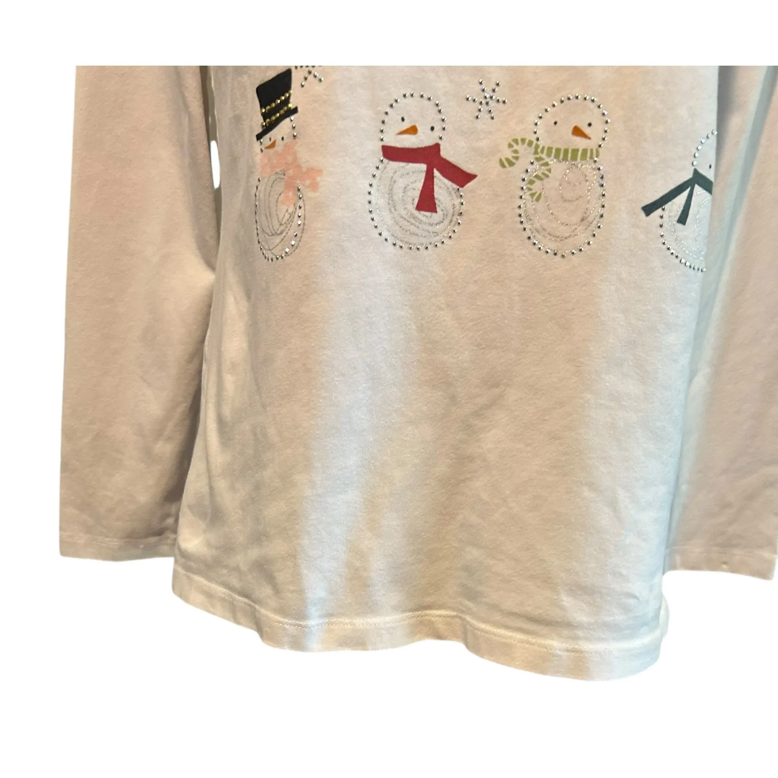 Christopher & Banks Top SZ SM White Christmas Snowmen Sequins Winter Wonderland - Image 5