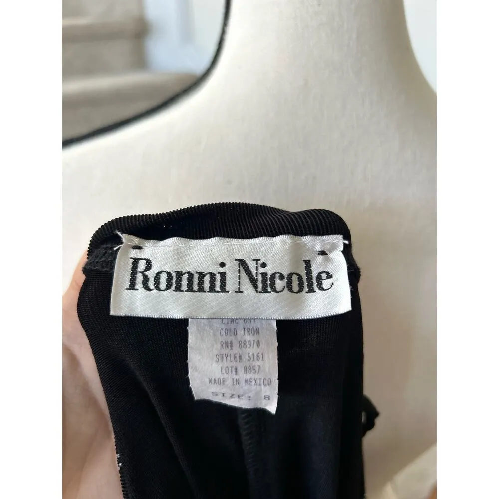 Vintage Y2K 90s Ronni Nicole Black Ribbed Sparkly Glitter Silver Rose Dress - Image 6