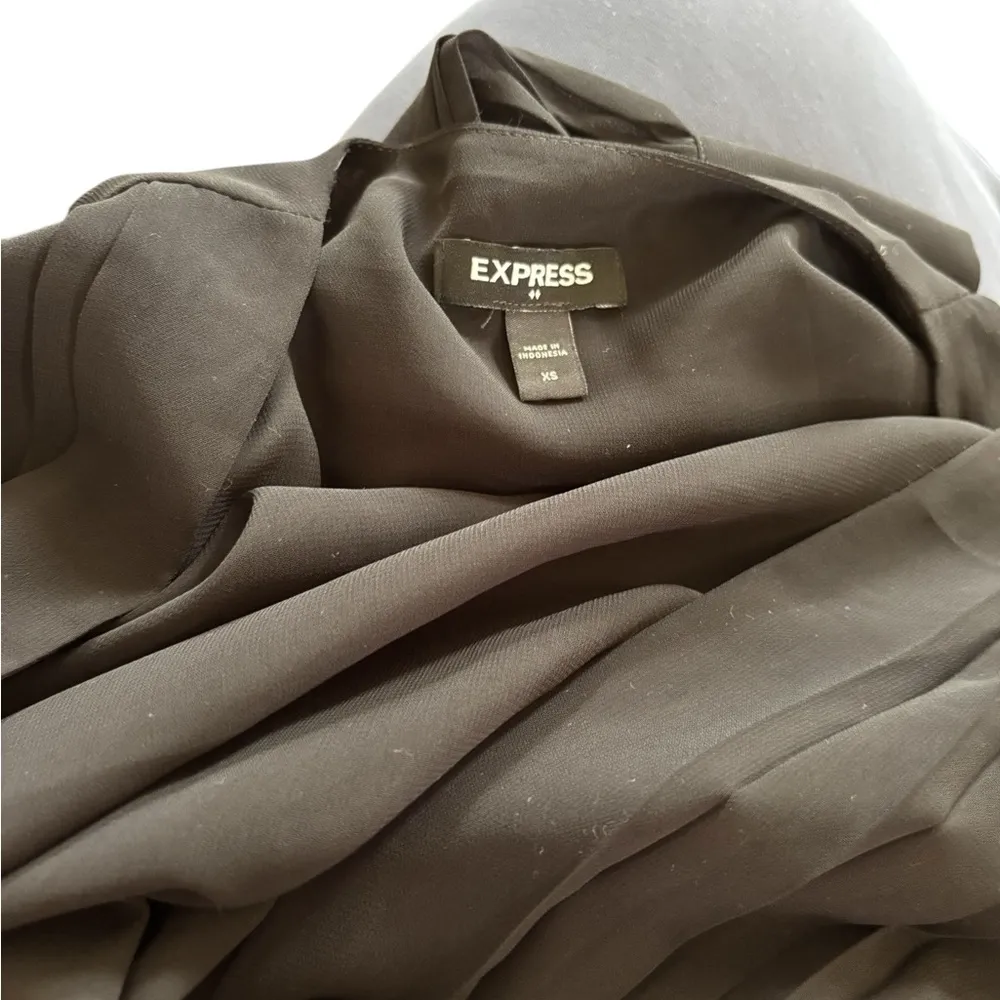 Plunging Chiffon Draped Black Bodysuit S Sheer Ballon Sleeve Sexy - Image 6