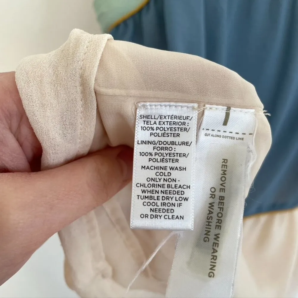 ANN TAYLOR LOFT Poolside Peplum Cami Cream Beige Blue Tassel Strappy Tank Blouse - Image 13