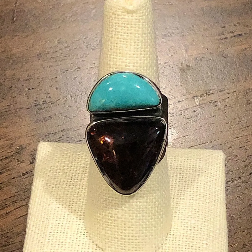 JAY KING Desert Rose Trading Company Turquoise Amber Sterling Silver Ring 8-3/4 - Image 9
