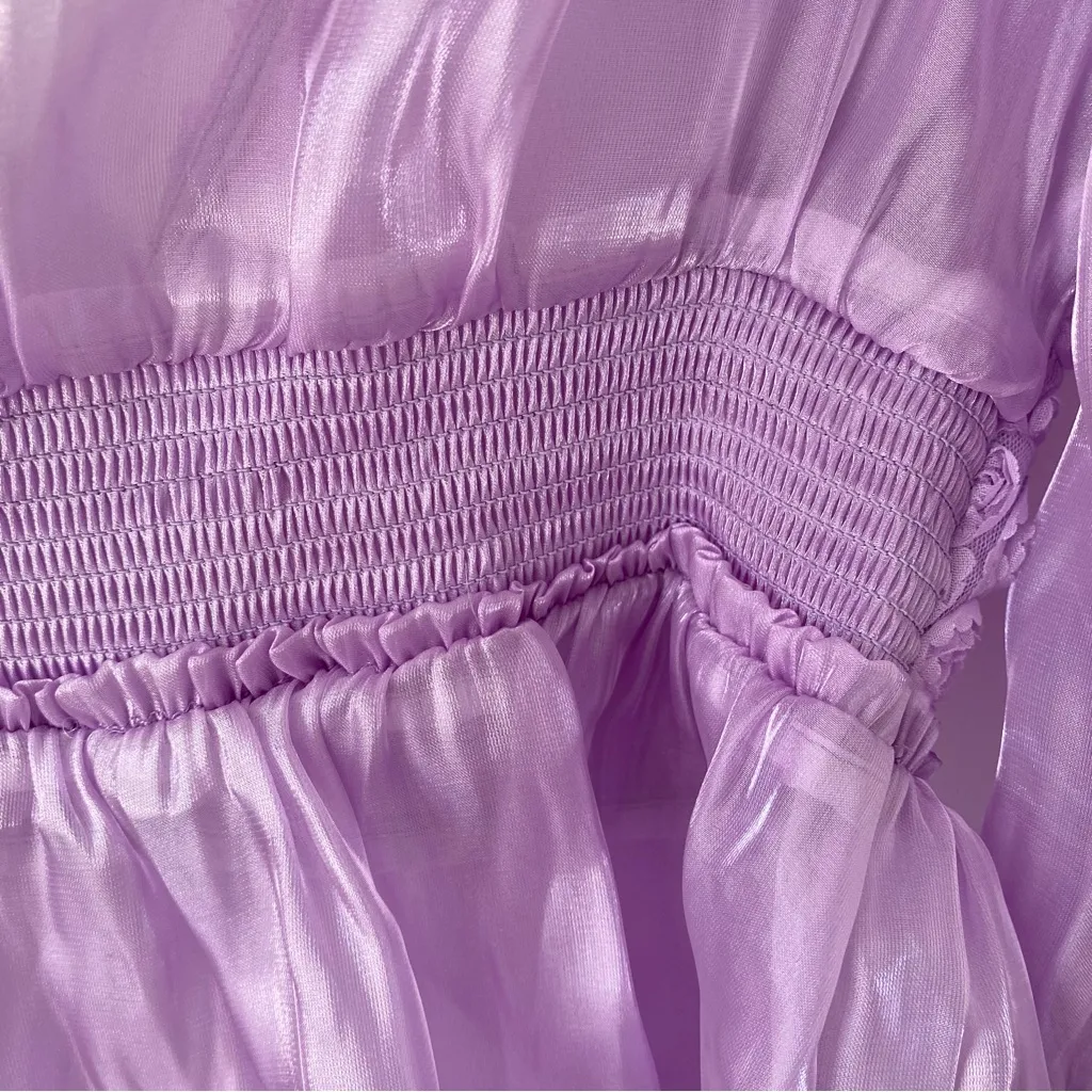 Free People Faye Sheer Rosette Blouse NWOTS Lavender Purple size small - Image 8