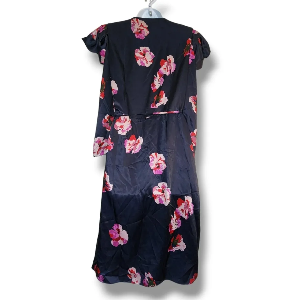 Joie Miltona Navy Floral Satin Wrap Midi Dress Women’s Size Small - Image 2