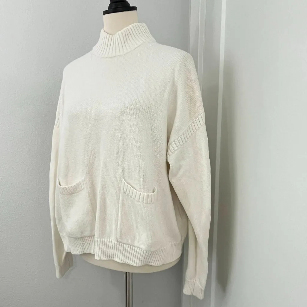 J. Crew Large Cream Cashmere Blend Mock Neck Long Sleeve Sweater with Pockets - Image 2