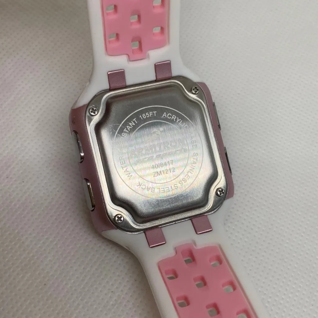 Armitron digital women watch pink white tone 38mm quartz silicone band running - Image 5