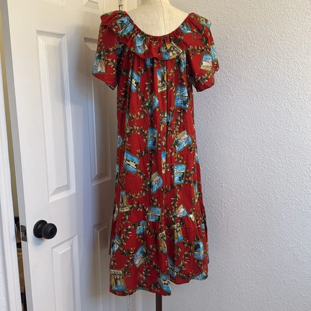 Hilo Hattie vintage cruise print Hawaiian dress Red Size 2X - Image 10