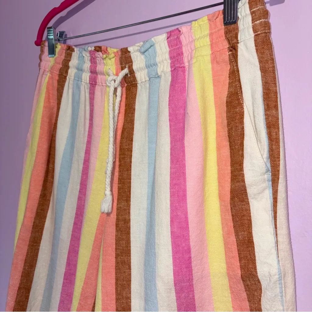 J Crew Linen Cotton Wide Leg Pastel Stripe Pull On Pants Women M Preppy Casual - Image 3
