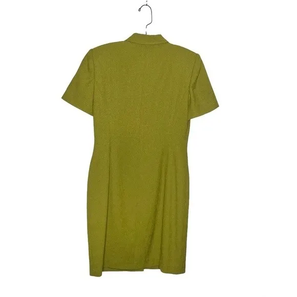 KASPER ASL Chartreuse Green Dress Short Sleeve Button Up Lined Size 6P Vintage - Image 5