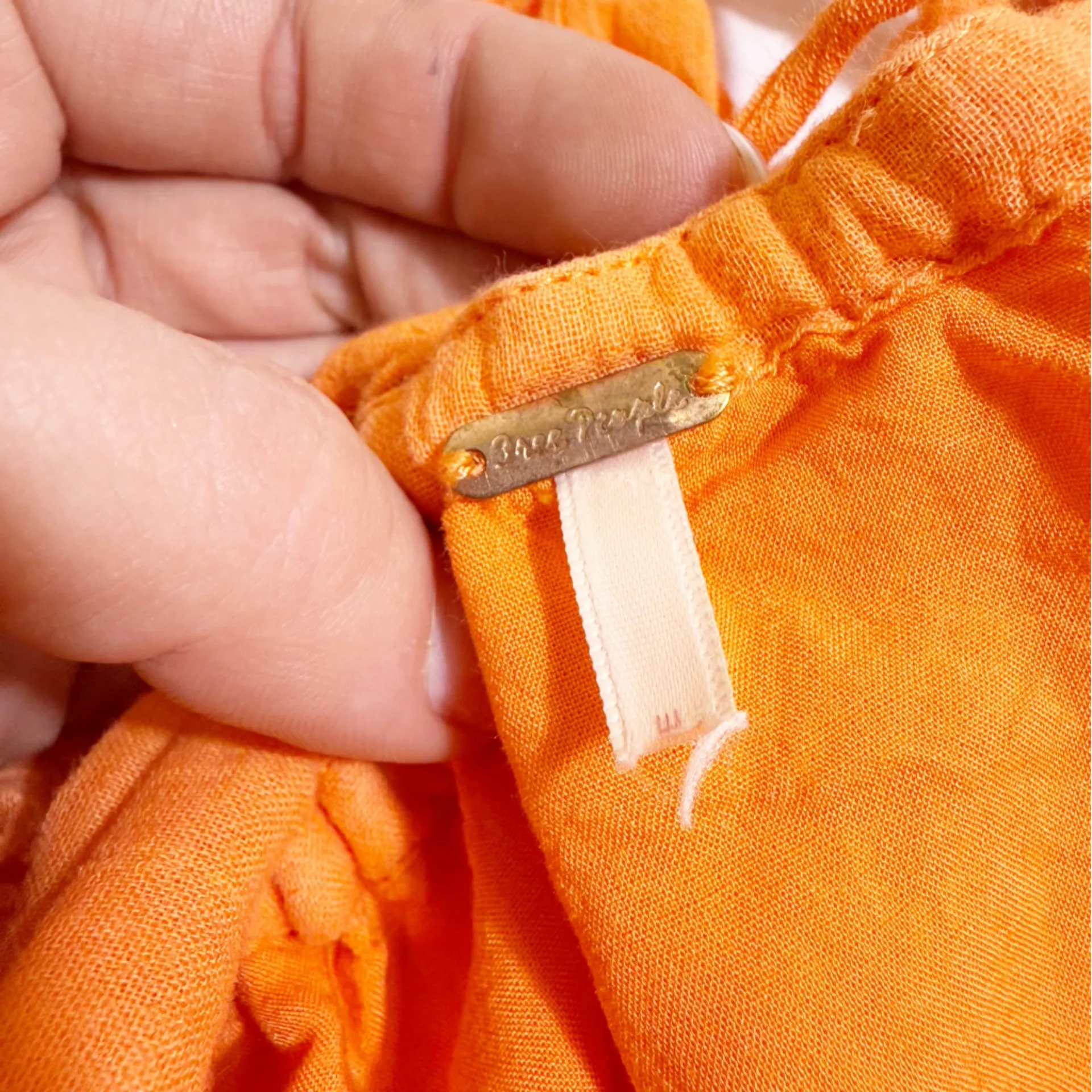 Free People Marina Mini Dress Orange Puff Sleeve Open Back Tie Detail (Fits‎ M) - Image 3