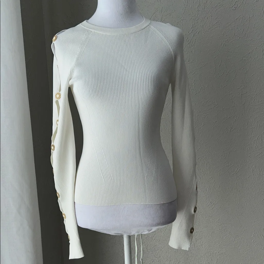 Jonathan Simkhai ivory cutout sleeve ribbed knit top XS White - Image 3