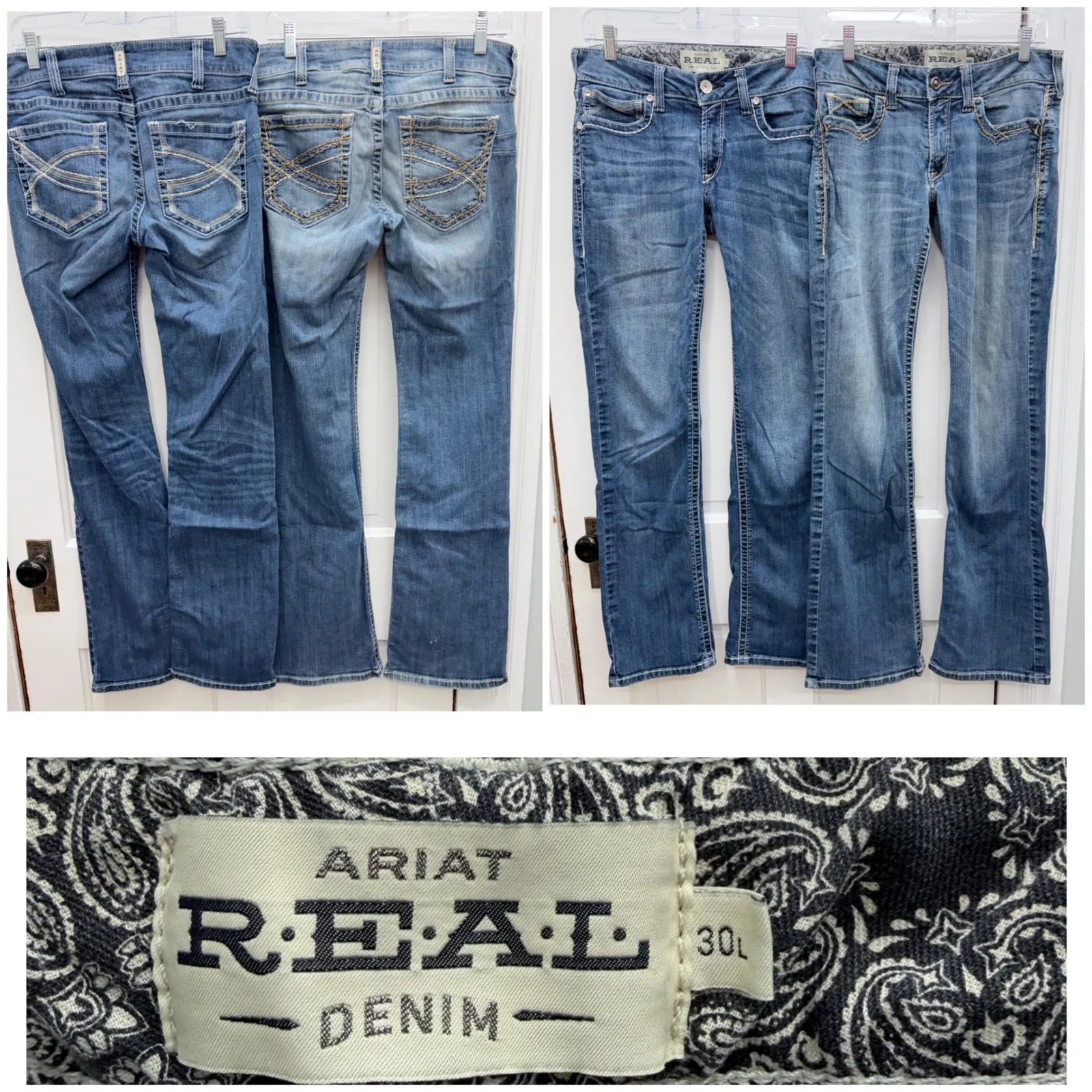 2 Ariat REAL denim western boot cut straight leg jeans women's 30L 30 long tall - Image 2