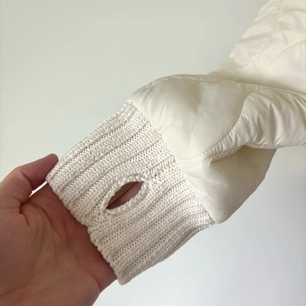 Offline by Aerie Quilted Knit Cardigan Puffer Cream Navy Oversized Sweater Cozy - Image 12