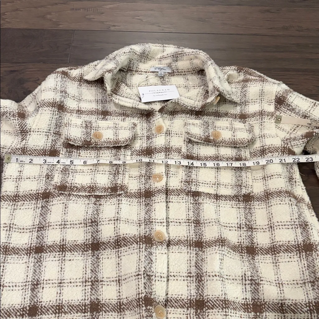 New With Tags Polagram Neutral Plaid Shacket Sz M - Image 9