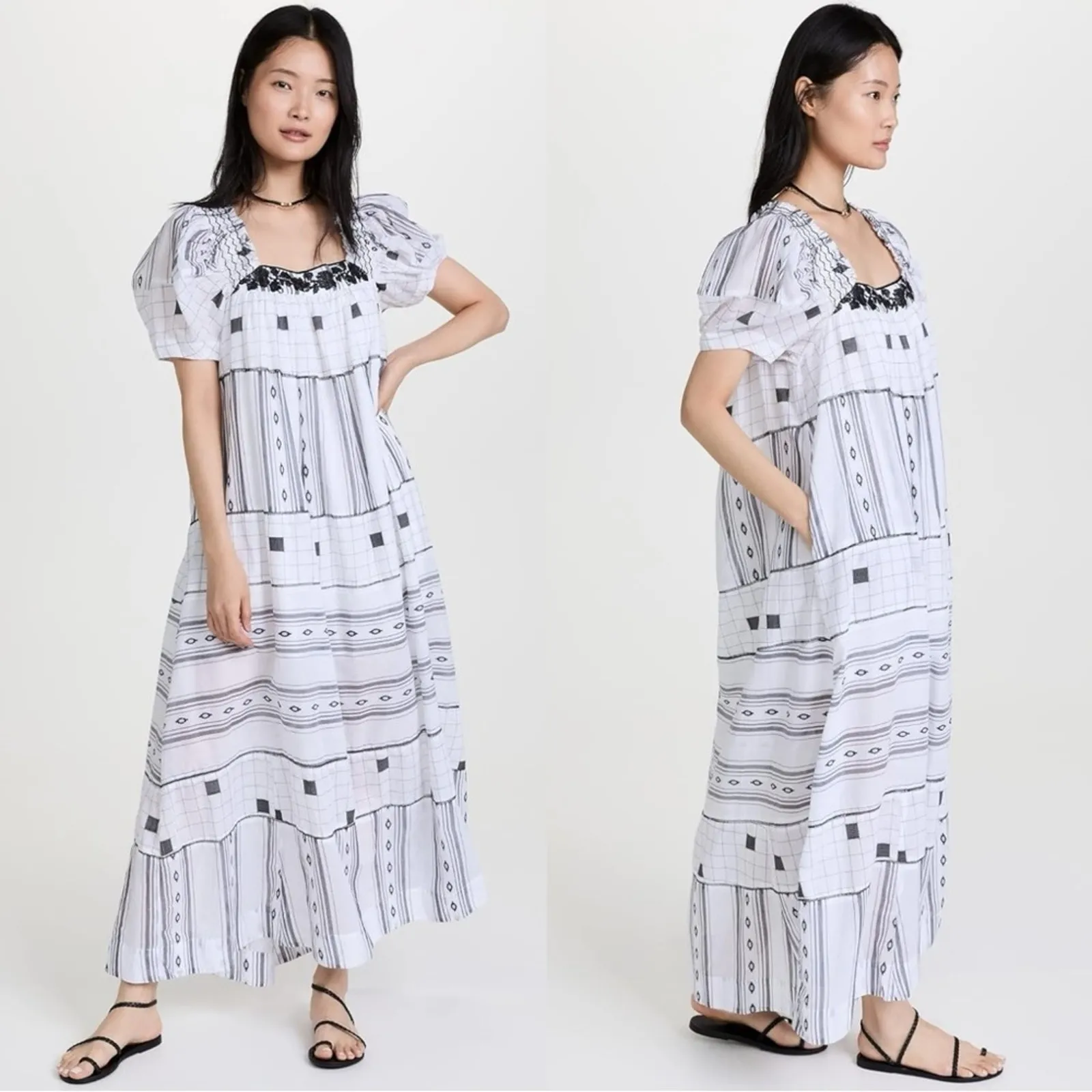 Free People Western Bohemian Jamie Embroidered Maxi Dress Size Large Ethereal - Image 11