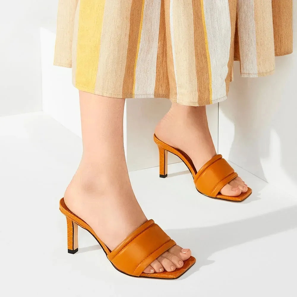 Paula Torres Heeled Mostarda Snakeskin Mule Orange Size 10 - Image 2