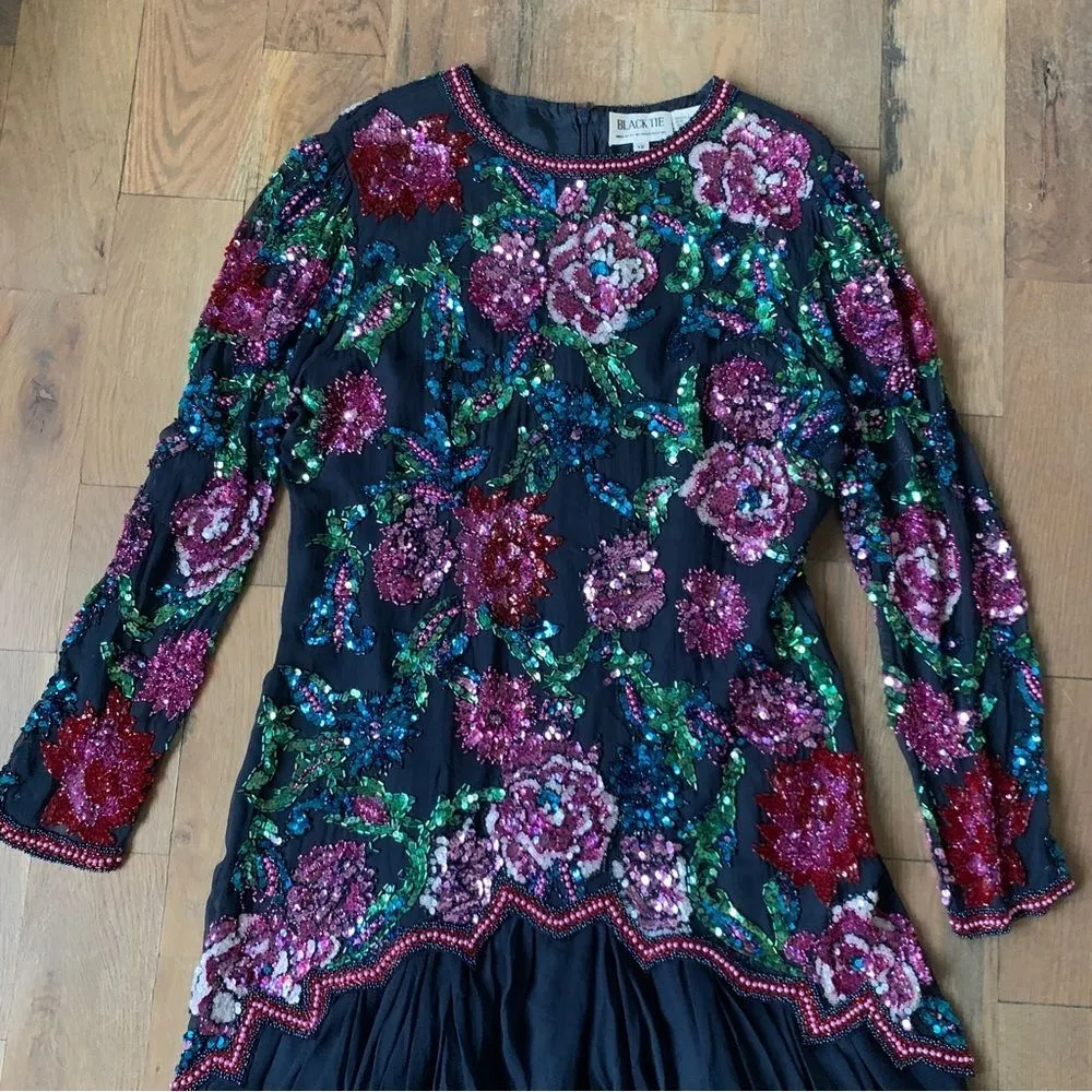 Vintage Sequin Evening Dress Size 12 Blue - Image 13