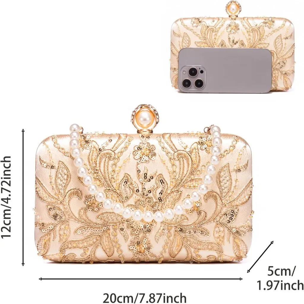 ⚡ Women's Evening Sequins Beaded Decent Designed Embroidery Gold Clutch Handbag - Image 3