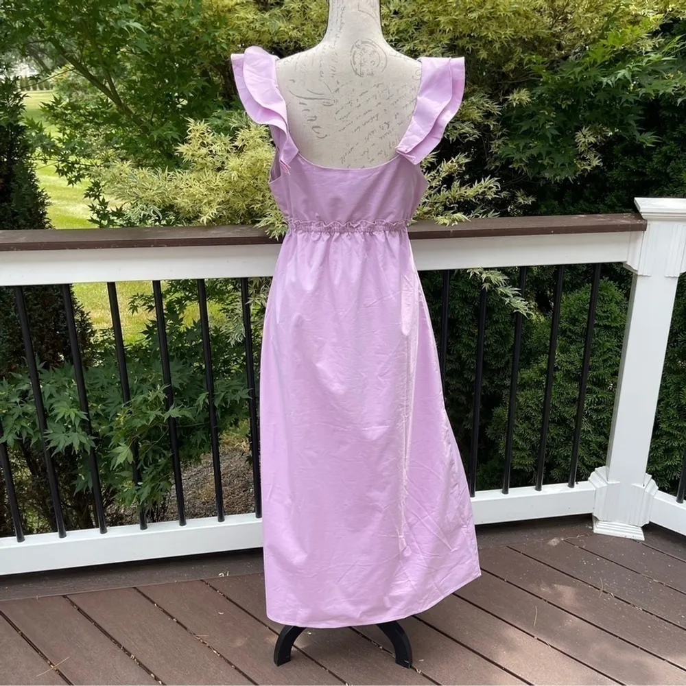 Drew ANTHROPOLOGIE Lisa coquette Dress Lilac Cotton poplin midi front tie Sz M - Image 7