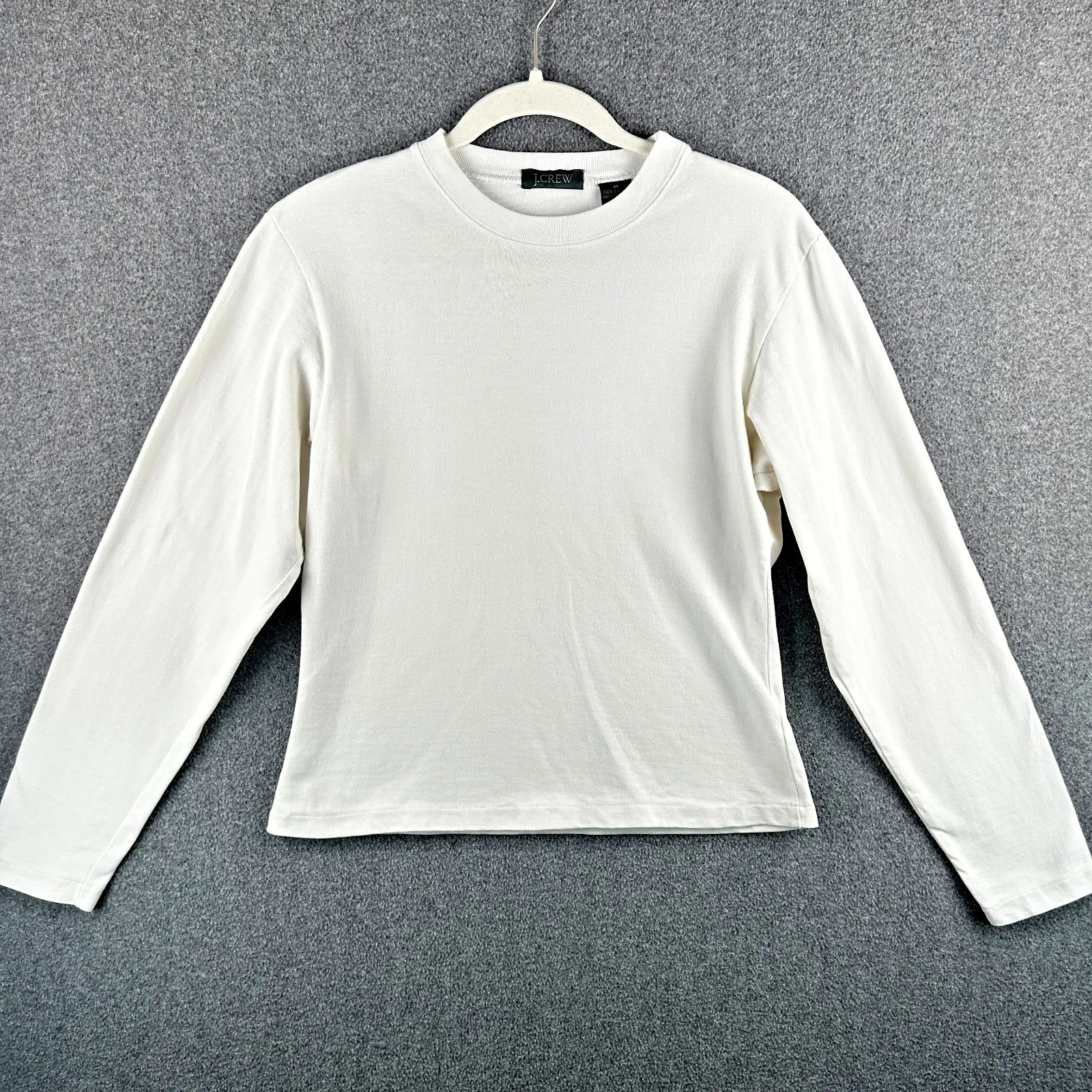 J.‎ Crew Women's Medium Green Label Cotton White Long Sleeve Top Basic Staple - Image 2
