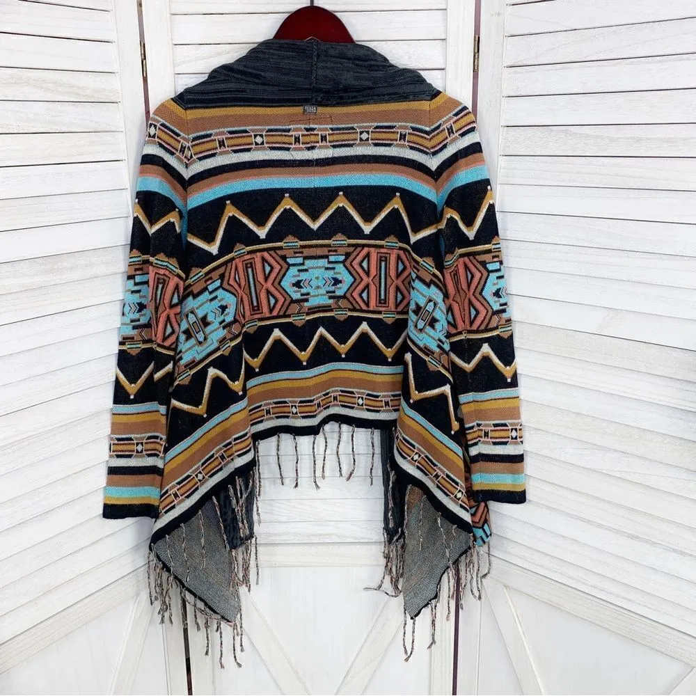 Billabong Dream Chaser Aztec Southwestern Boho Fringe Hem Cardigan Sweater Small - Image 11
