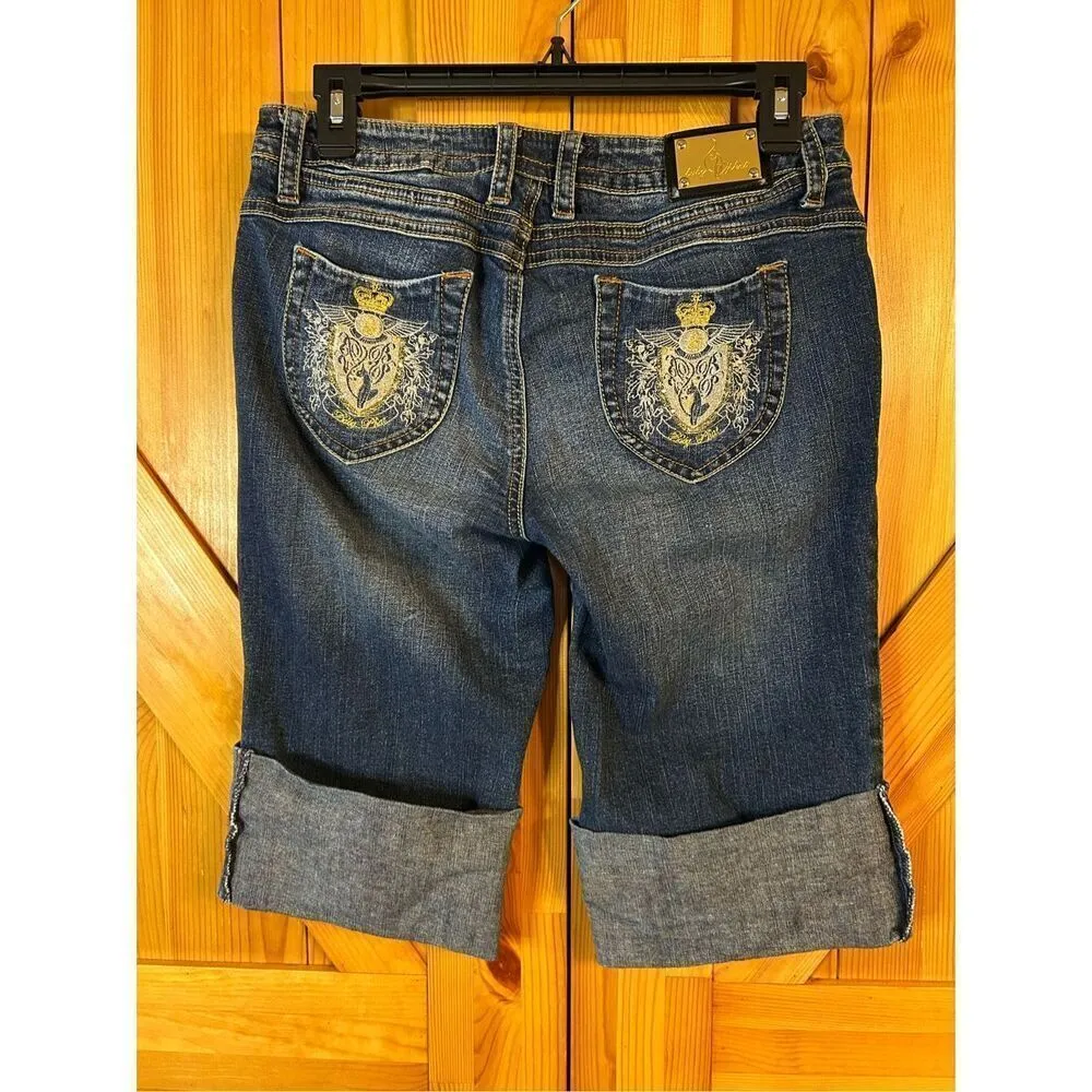 Vintage Baby Phat jean shorts Size 9 Bermuda embroidered (4979)￼Y2K - Image 2