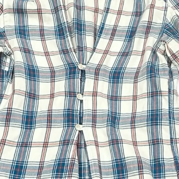 HORNY TOAD mixologist blue white red plaid button down tunic cinch back shirt XS - Image 4