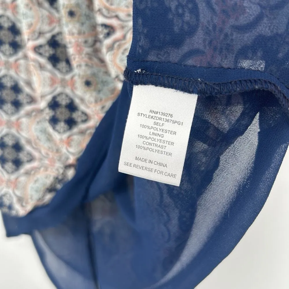 DR2 Daniel Rainn Boho Tank Top Blue Chiffon Layered Mixed Pattern Flowy Size M - Image 8