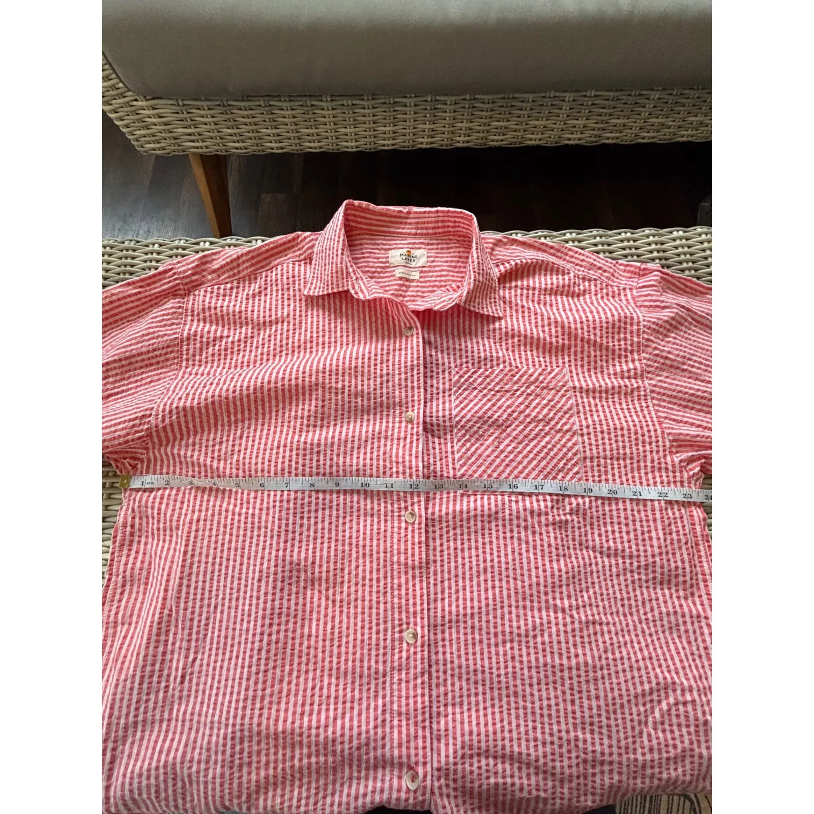 Marine Layer Gracey Oversized Seersucker Shirt Medium vacation coastal beach - Image 11