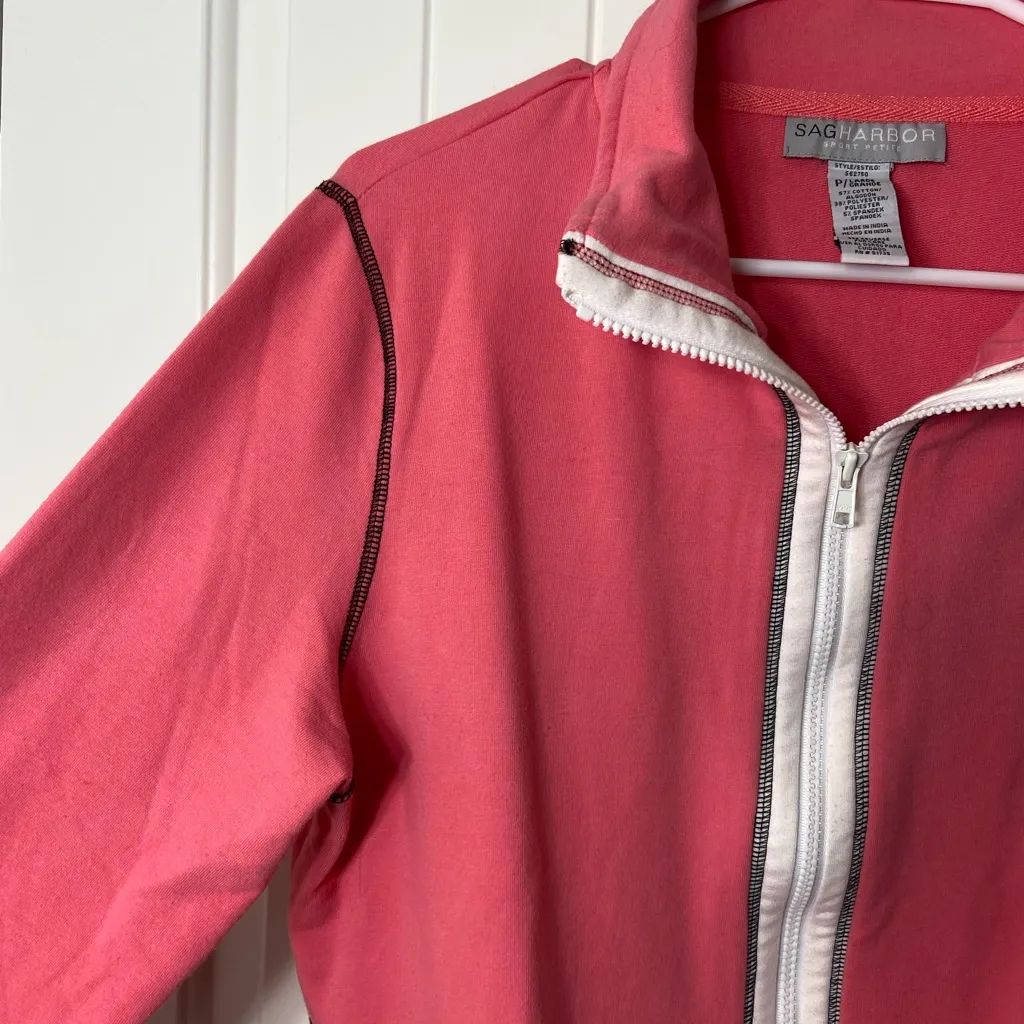 EUC Vintage Sag Harbor women’s pink full zip front collar pocket sweatshirt LP - Image 3