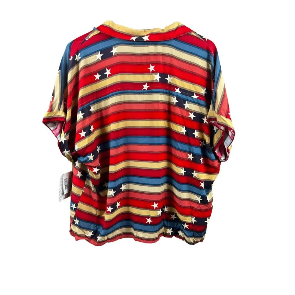 LulaRoe Amy Women's Short Patriotic Star Buttoned Down Top - Image 2