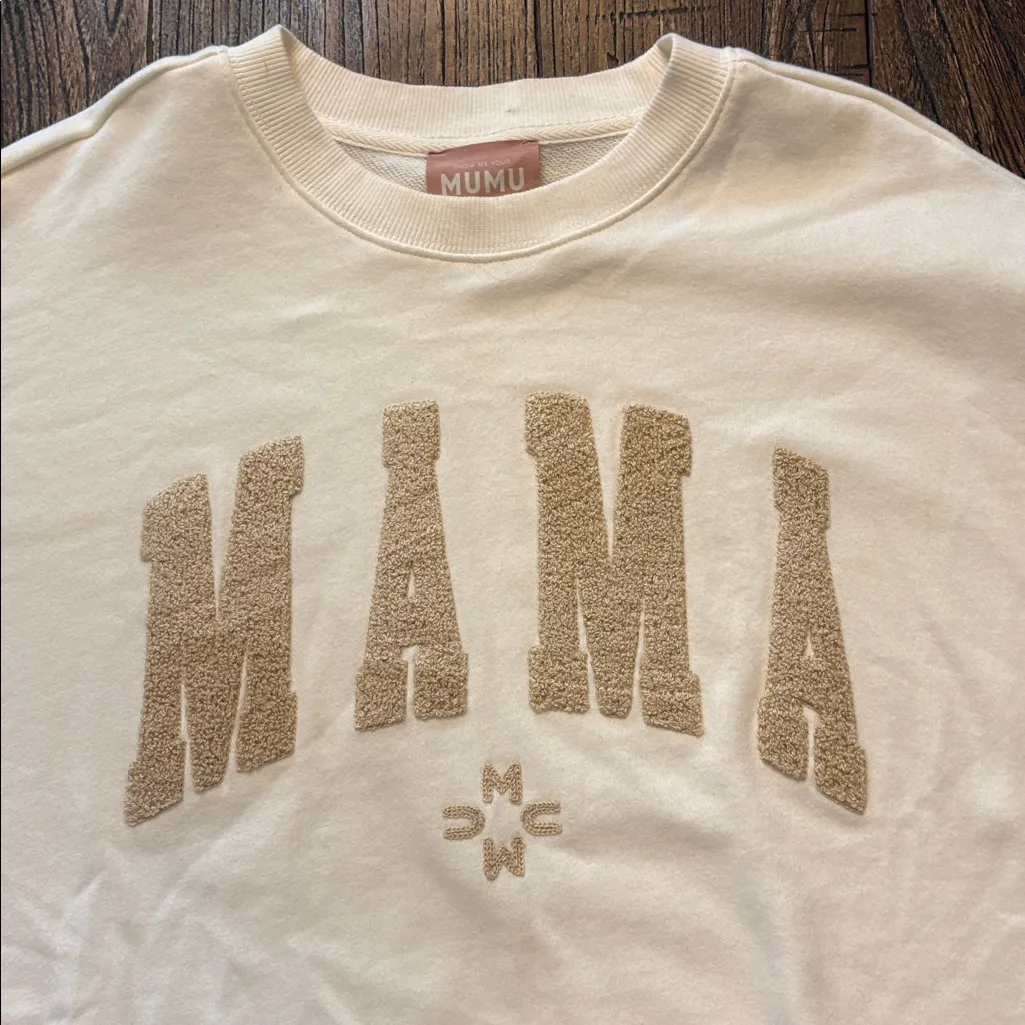 Show Me Your MuMu Cream Steve Sweatshirt Tan MAMA Lettering Size XS EUC - Image 6