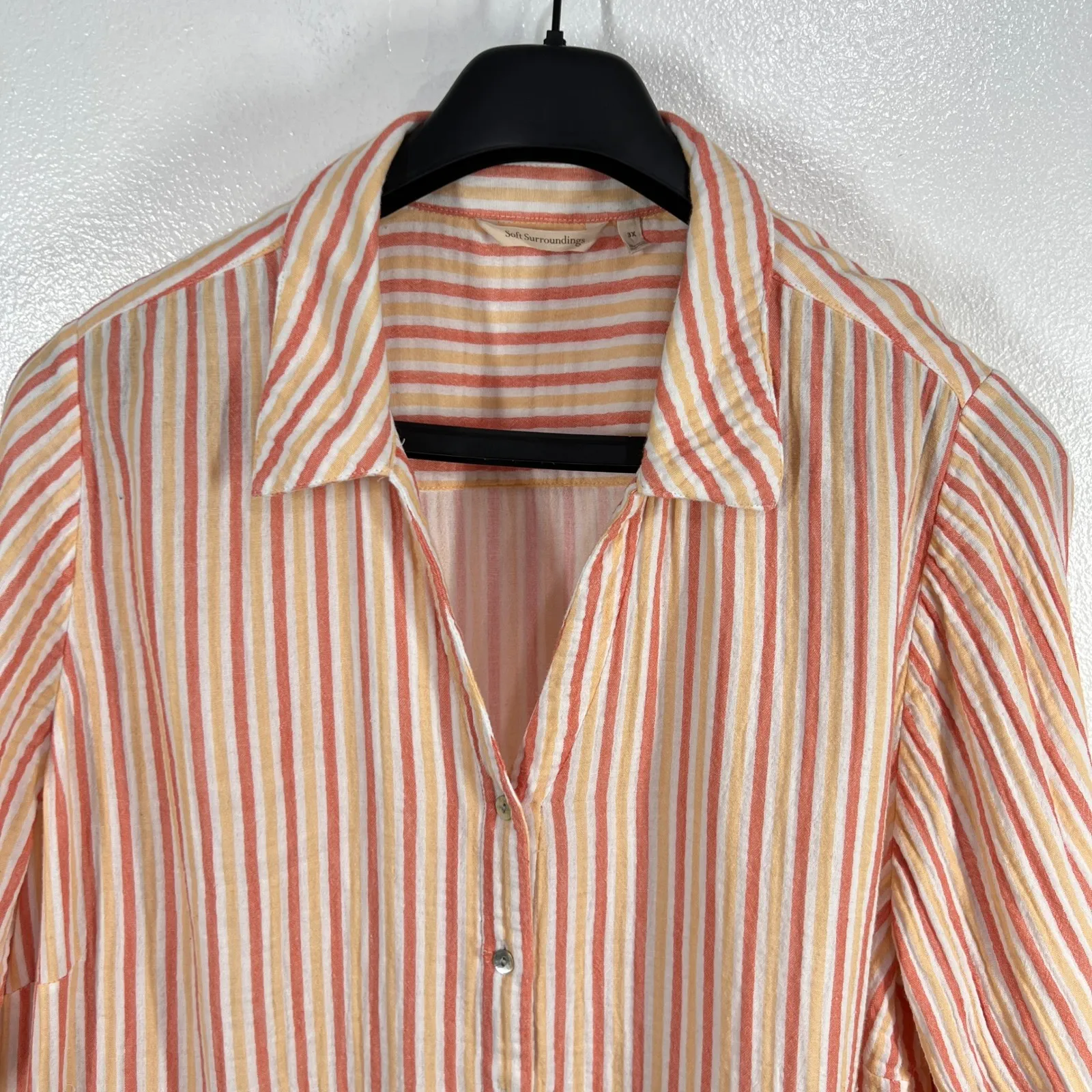 Soft Surroundings Button Down Shirt Striped 100% Cotton Long Sleeve Top Size 3X - Image 6