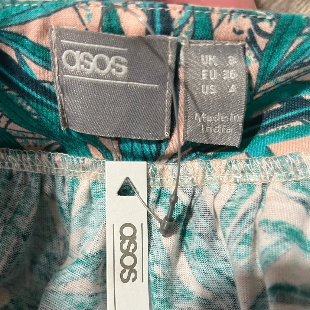 ASOS 100% Cotton palm leaves mini sundress with frill sleeves Size 4 - Image 4