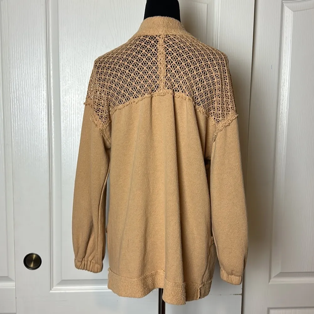 DAYTRIP CARAMEL BROWN LACE INSERT BASIC CARDIGAN BOHO LAYER COVER UP - Image 2