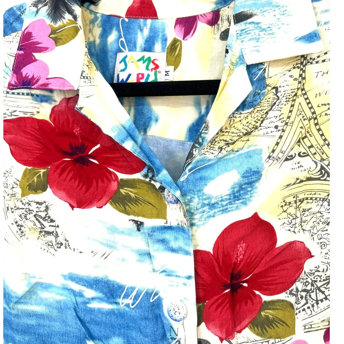 NWT JAMS WORLD | M | crop top tropical Hawaiian Shirt Blouse Tie Front Aloha - Image 2