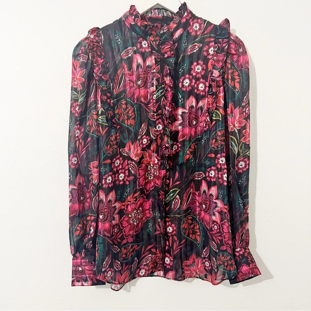 REVOLVE X DIVINE HERITAGE BIB FRONT WITH RUFFLE BLOUSE Top Pink Medium M - Image 2