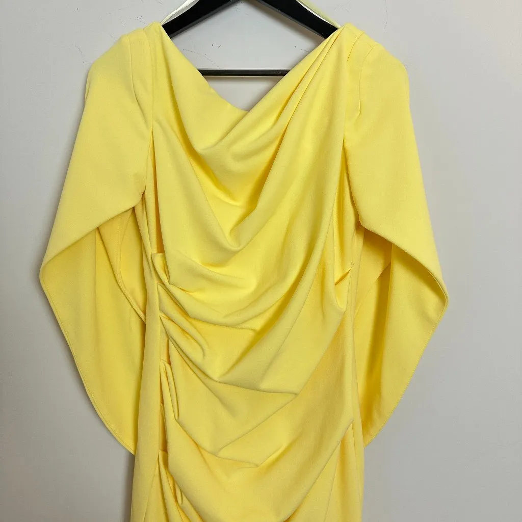 BETSY & ADAM Jordan Cape Sleeve Crepe Sheath Dress in Yellow Size US 8 - Image 5