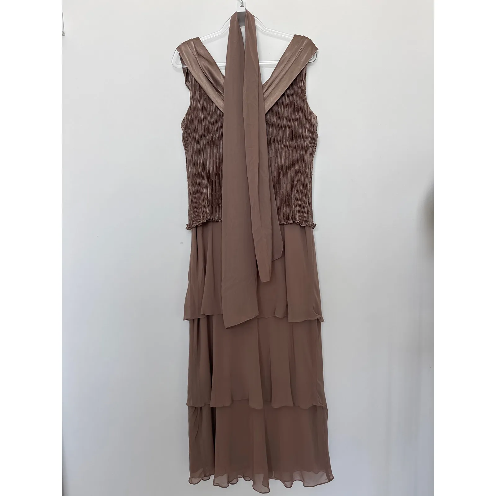 Early 2000s Patra mocha chiffon pleated bodice evening gown Size XL Brown - Image 13