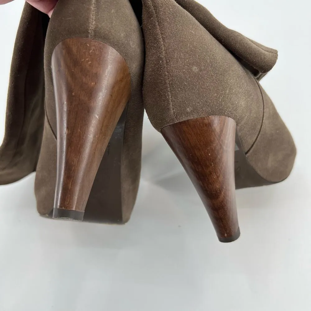 Joie tall leather wooden heel boots taupe brown high heel soft leather size 38 - Image 3