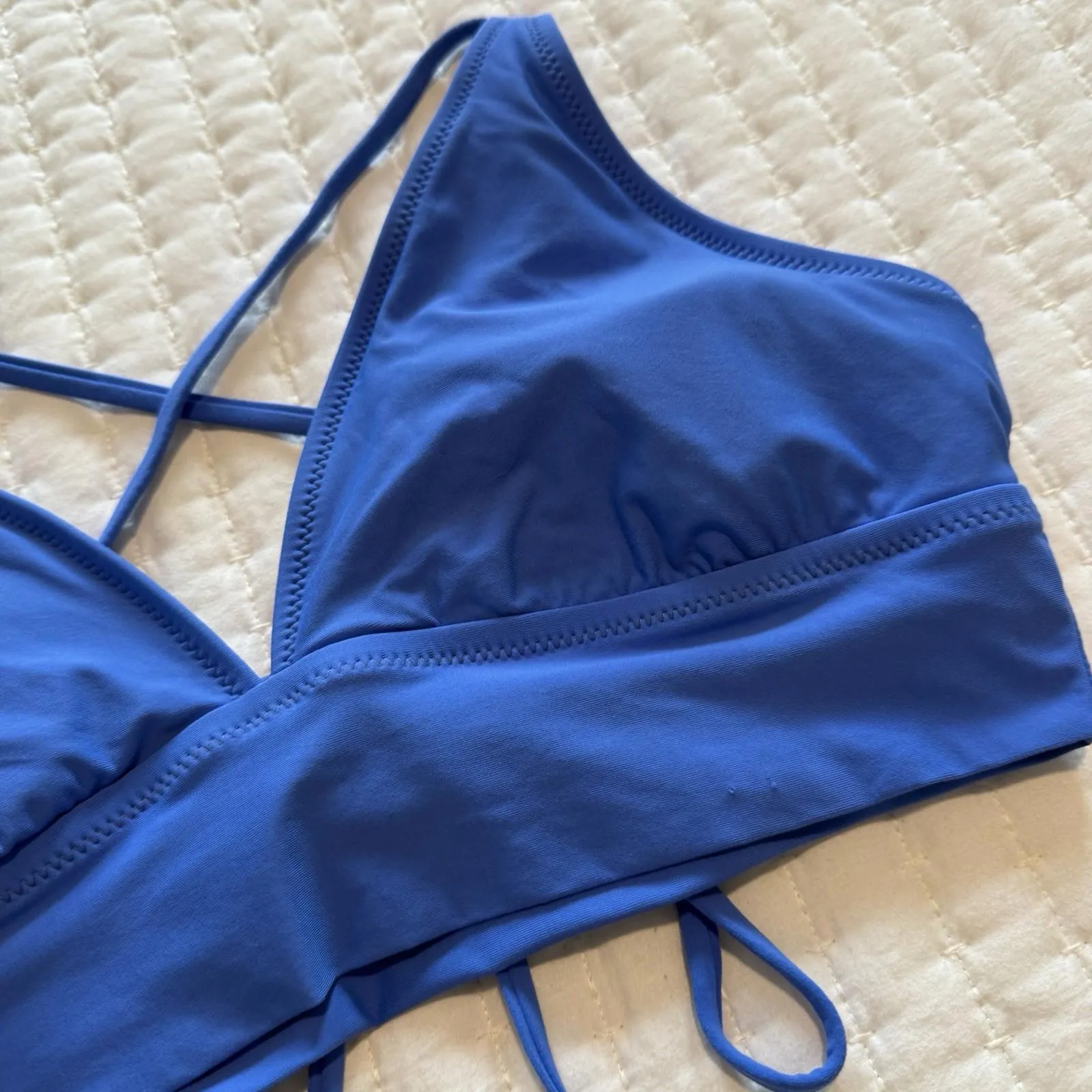 Helen Jon Blue Strappy Back Lined Bikini Top Sz M Medium - Image 2