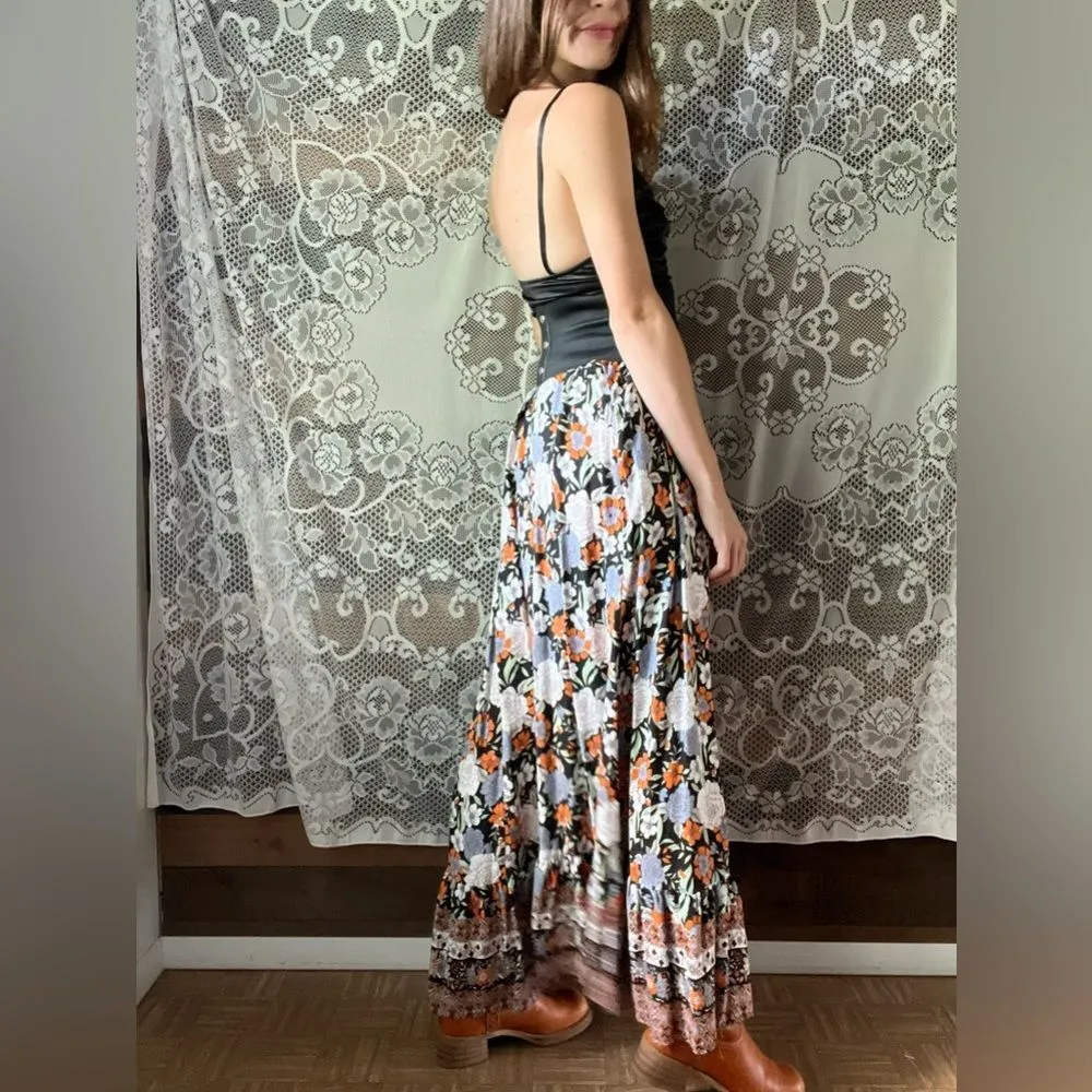 Modern Bloomchic Smocked Black Orange Green Halter Cottagecore Maxi Dress - Image 6