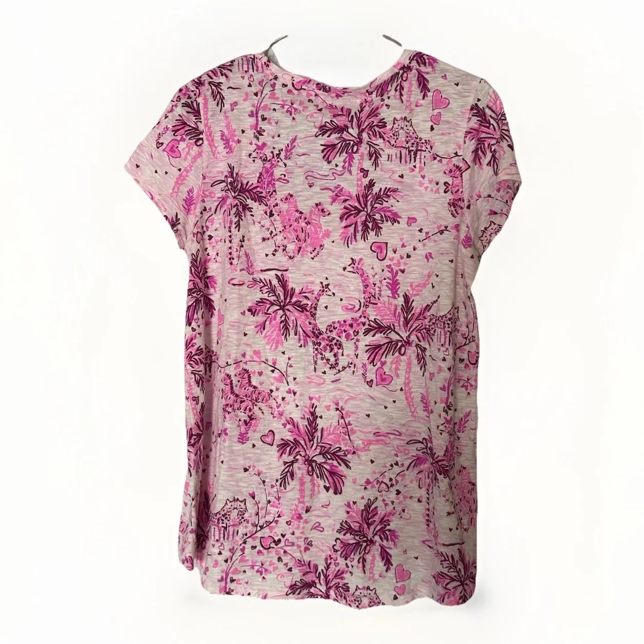 Lilly Pulitzer V Neck Knit Top Womens Medium Pink Heart Floral Valentine Resort - Image 2