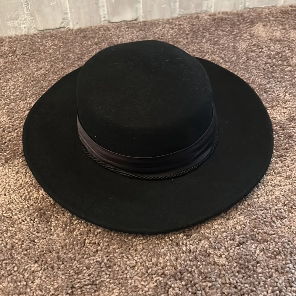 Black 100% wool wide brim fedora felt hat - Image 3