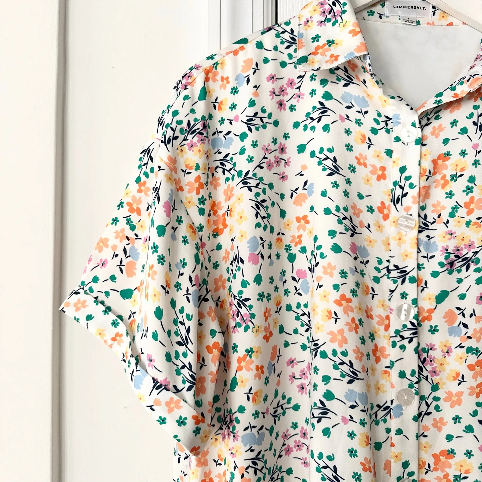 Summersalt White Do It All Floral Print Buttondown Shirt Dress Cover Up Small - Image 5