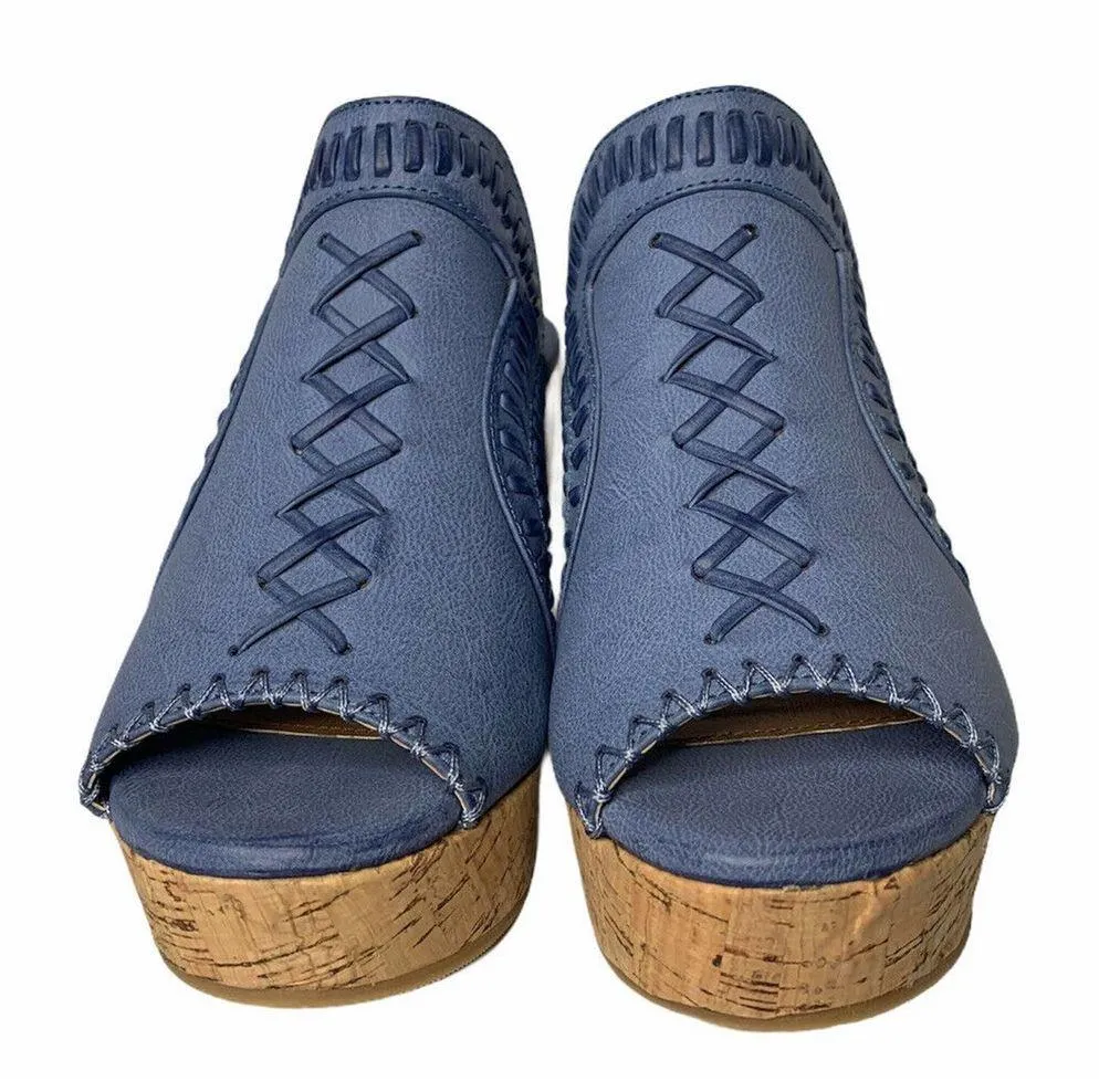 NEW Womens Not Rated Francie Blue Woven Wedge Sandals Shoes Open Toe Clogs 7.5 M - Image 5